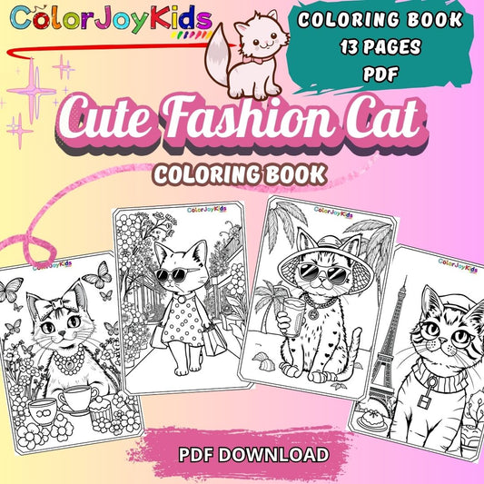 🐱🎀 Cute Fashion Cat Coloring Book🐾